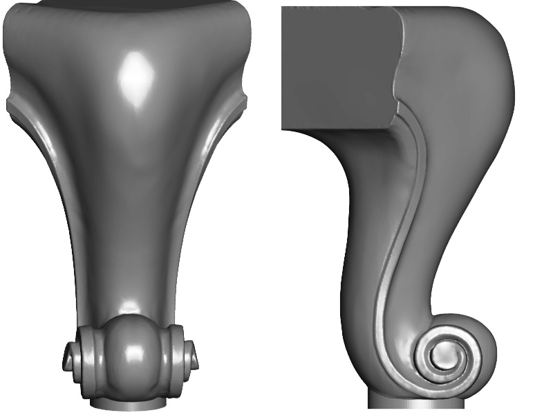 Leg 34 stl cabriole | legs furniture, 3D model for CNC, graceful, short. No decor, smooth.