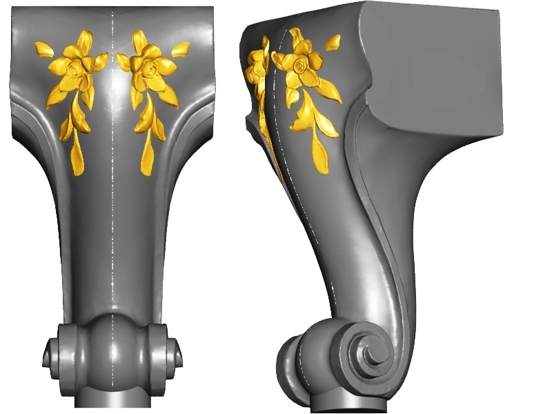 Leg 37 stl cabriole | legs furniture, 3D model for CNC, graceful, short. Decor - flowers, leaves, branches. Medium.
